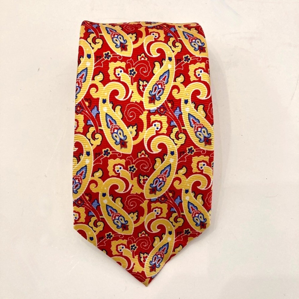 Southern Proper Necktie Tie Red & Yellow Paisley Pattern 100% Silk Clown‎